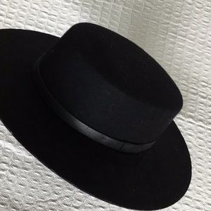 Yellow 108 Black Wool Felt Boater, Medium